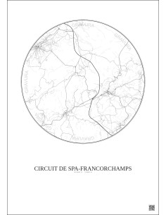 Affiche Circuit De Spa Francorchamps – Poster carte de ville 10km | Gravura – Fond clair
