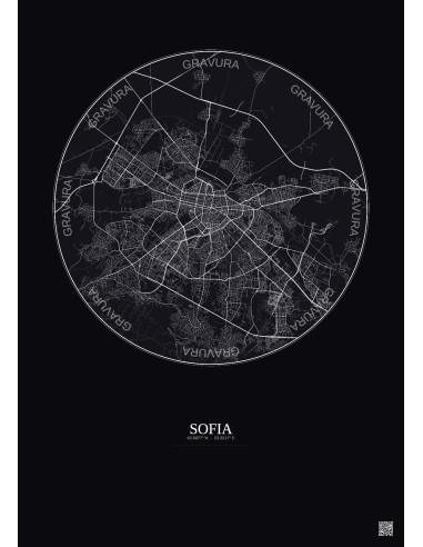 Affiche Sofia – Poster carte de ville 10km | Gravura – Fond foncé