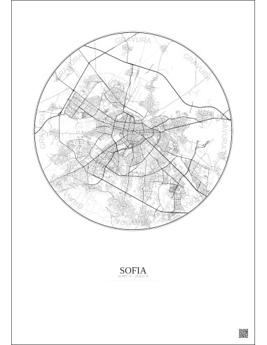 Affiche Sofia – Poster carte de ville 10km | Gravura – Fond clair