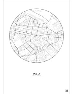 Affiche Sofia – Poster carte de ville 2.5km | Gravura – Fond clair