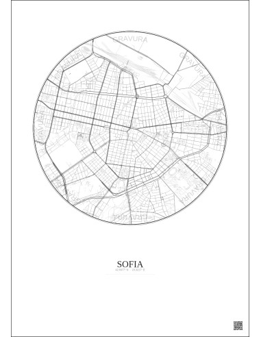 Affiche Sofia – Poster carte de ville 2.5km | Gravura – Fond clair