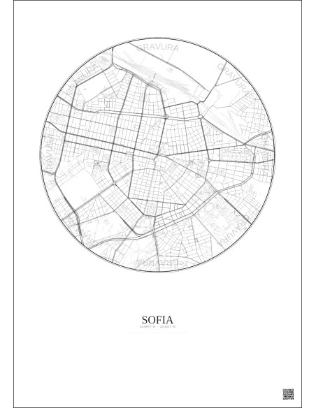 Affiche Sofia – Poster carte de ville 2.5km | Gravura – Fond clair