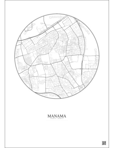 Affiche Manama – Poster carte de ville 2.5km | Gravura – Fond clair