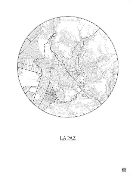 Affiche La Paz – Poster carte de ville 6km | Gravura – Fond clair