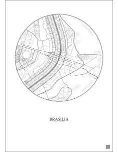 Affiche Brasilia – Poster carte de ville 6km | Gravura – Fond clair