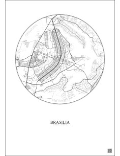 Affiche Brasilia – Poster carte de ville 10km | Gravura – Fond clair