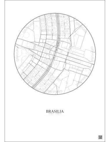 Affiche Brasilia – Poster carte de ville 2.5km | Gravura – Fond clair