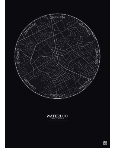 Affiche Waterloo – Poster carte de ville 2.5km | Gravura – Fond foncé