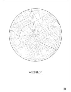 Affiche Waterloo – Poster carte de ville 2.5km | Gravura – Fond clair