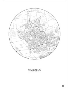 Affiche Waterloo – Poster carte de ville 10km | Gravura – Fond clair