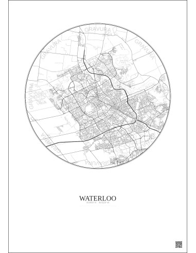 Affiche Waterloo – Poster carte de ville 10km | Gravura – Fond clair