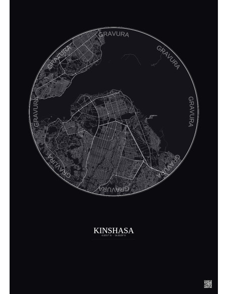 Affiche Kinshasa – Poster carte de ville 10km | Gravura – Fond foncé