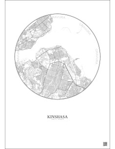 Affiche Kinshasa – Poster carte de ville 10km | Gravura – Fond clair