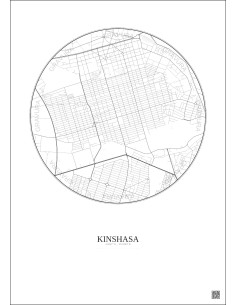 Affiche Kinshasa – Poster carte de ville 2.5km | Gravura – Fond clair