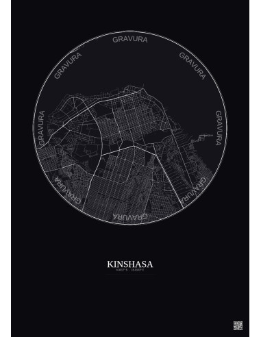 Kinshasa City Map Poster 6km | Gravura – Dark background