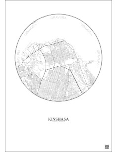 Affiche Kinshasa – Poster carte de ville 6km | Gravura – Fond clair