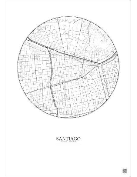 Affiche Santiago – Poster carte de ville 2.5km | Gravura – Fond clair