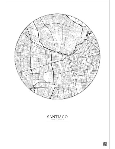 Affiche Santiago – Poster carte de ville 6km | Gravura – Fond clair