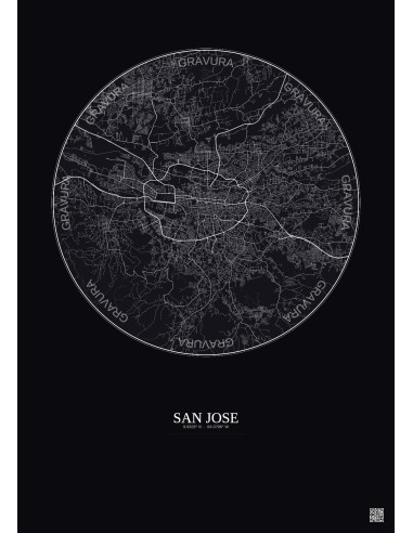 San Jose City Map Poster 10km | Gravura – Dark background