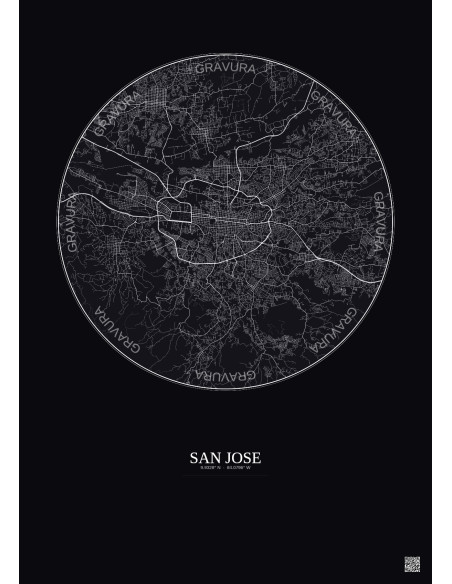 San Jose City Map Poster 10km | Gravura – Dark background
