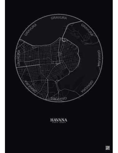 Havana City Map Poster 2.5km | Gravura – Dark background