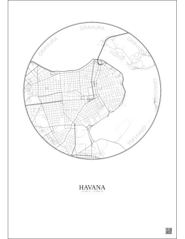 Affiche Havana – Poster carte de ville 2.5km | Gravura – Fond clair