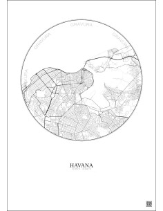 Affiche Havana – Poster carte de ville 6km | Gravura – Fond clair