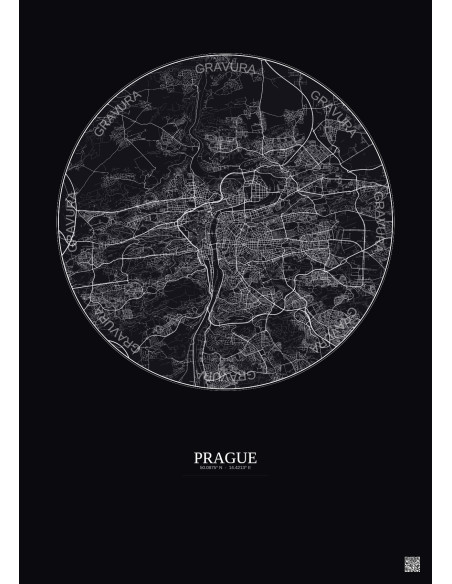 Affiche Prague – Poster carte de ville 10km | Gravura – Fond foncé