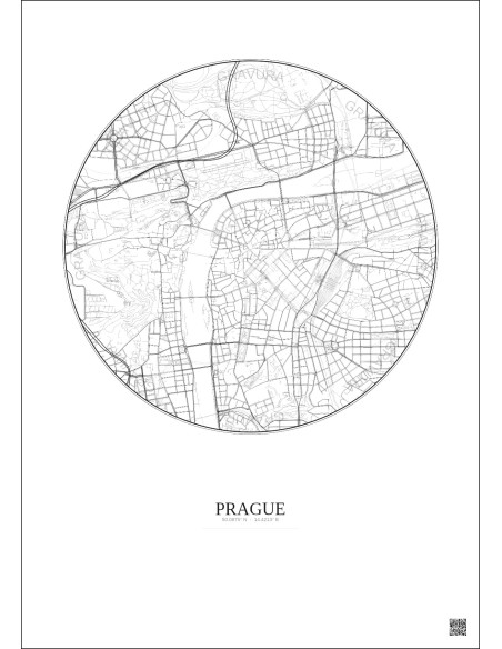 Affiche Prague – Poster carte de ville 2.5km | Gravura – Fond clair