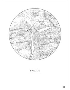 Affiche Prague – Poster carte de ville 6km | Gravura – Fond clair