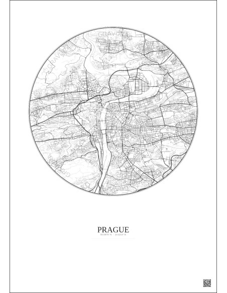 Affiche Prague – Poster carte de ville 6km | Gravura – Fond clair