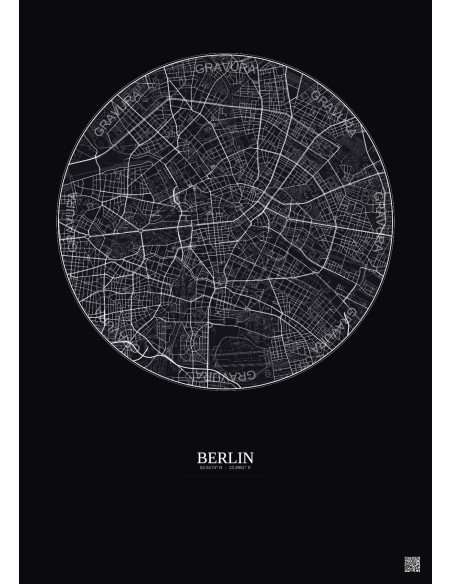 Affiche Berlin – Poster carte de ville 6km | Gravura – Fond foncé