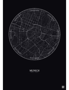 Affiche Munich – Poster carte de ville 2.5km | Gravura – Fond foncé