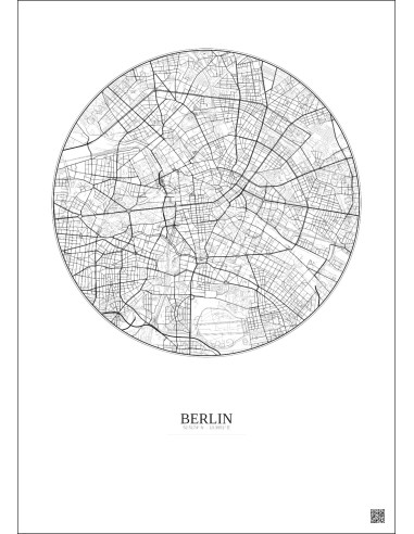 Affiche Berlin – Poster carte de ville 6km | Gravura – Fond clair
