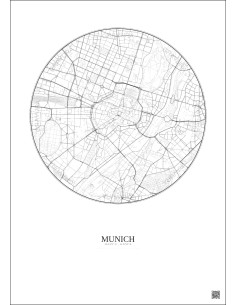 Affiche Munich – Poster carte de ville 2.5km | Gravura – Fond clair