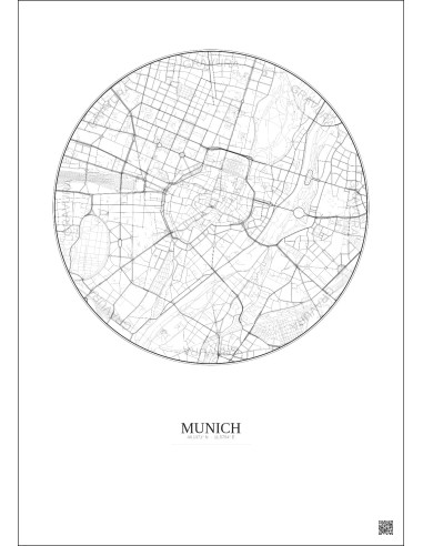 Affiche Munich – Poster carte de ville 2.5km | Gravura – Fond clair