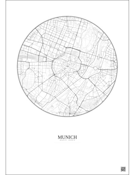 Affiche Munich – Poster carte de ville 2.5km | Gravura – Fond clair