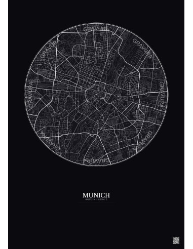 Affiche Munich – Poster carte de ville 5km | Gravura – Fond foncé