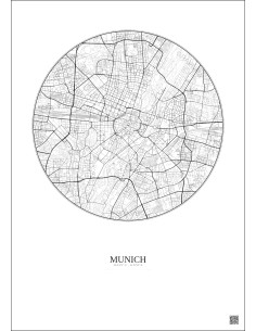 Affiche Munich – Poster carte de ville 5km | Gravura – Fond clair