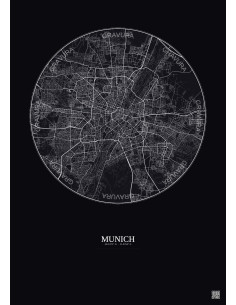 Affiche Munich – Poster carte de ville 10km | Gravura – Fond foncé