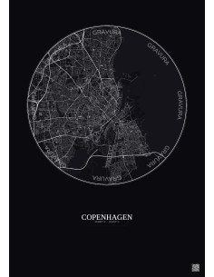Affiche Copenhagen – Poster carte de ville 10km | Gravura – Fond foncé