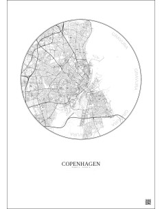 Affiche Copenhagen – Poster carte de ville 10km | Gravura – Fond clair