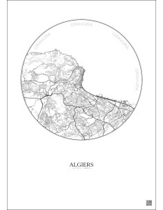 Affiche Algiers – Poster carte de ville 10km | Gravura – Fond clair