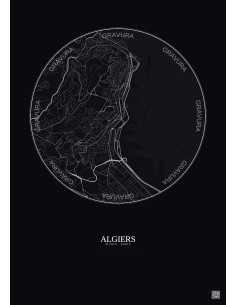 Affiche Algiers – Poster carte de ville 2.5km | Gravura – Fond foncé