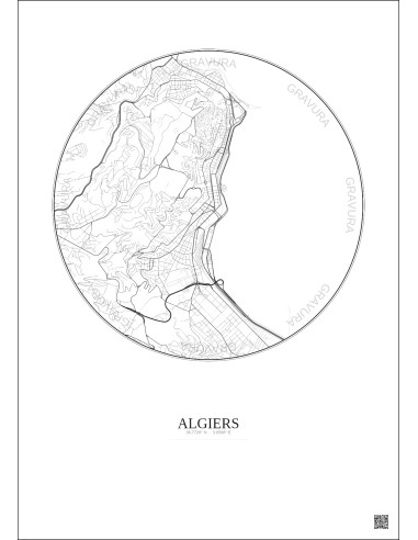 Affiche Algiers – Poster carte de ville 2.5km | Gravura – Fond clair