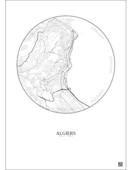 Affiche Algiers – Poster carte de ville 2.5km | Gravura – Fond clair