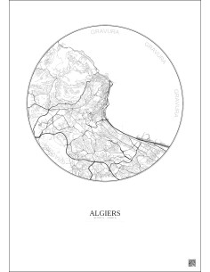 Affiche Algiers – Poster carte de ville 6km | Gravura – Fond clair