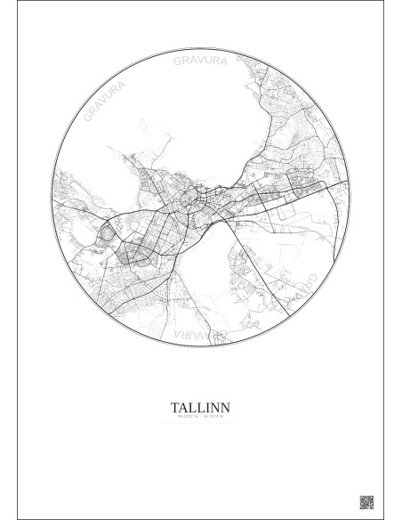 Affiche Tallinn – Poster carte de ville 10km | Gravura – Fond clair