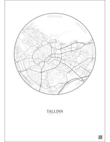 Affiche Tallinn – Poster carte de ville 2.5km | Gravura – Fond clair