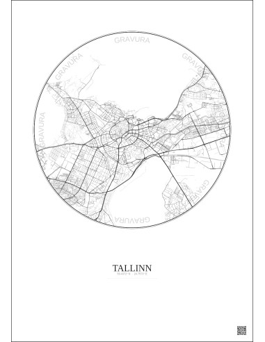 Affiche Tallinn – Poster carte de ville 6km | Gravura – Fond clair